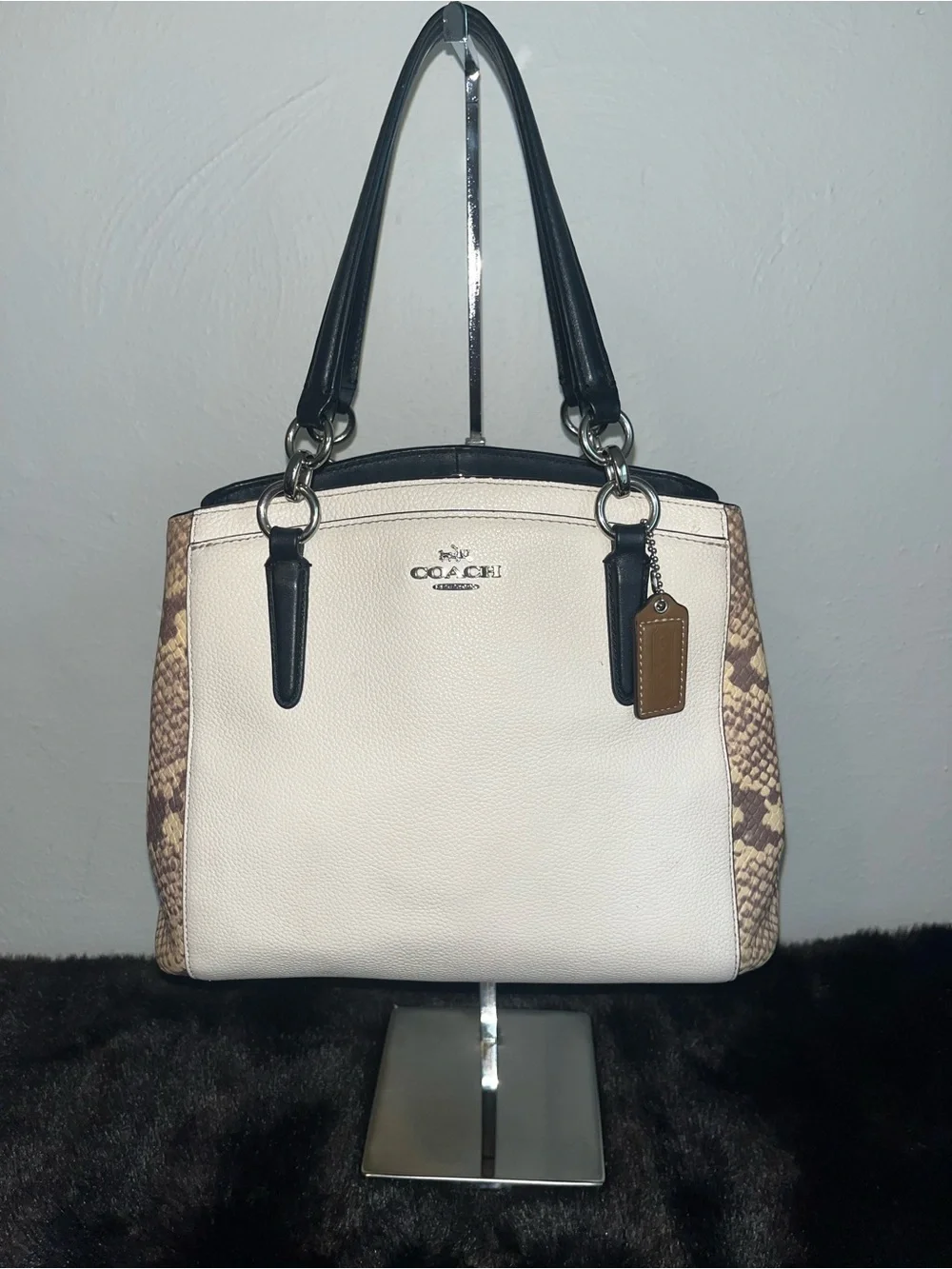 Coach Pebbled Leather Bag in Cream, Brown & Black